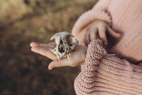 Mädchen hält Tierschädel in der Hand - SIF00663