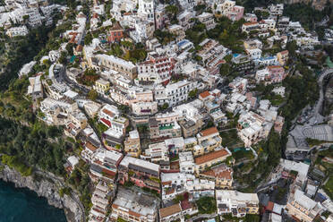 Aerial view of houses in Positano on the Amalfi Coast, Salerno, Campania, Italy. - AAEF17193