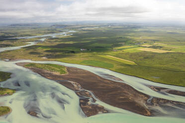 Aerial view of Olfusa river, Olfus, Southern, Iceland. - AAEF17275