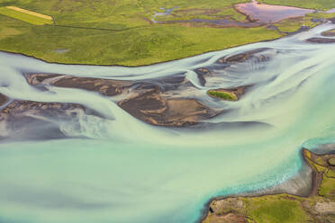 Luftaufnahme des Flusses Olfusa, Olfus, Südisland, Island. - AAEF17276
