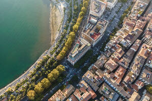 Aerial view of Salerno downtown along the coast, Campania, Italy. - AAEF17325