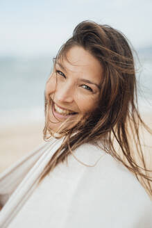 Cheerful brunette woman with long hair - JOSEF16207