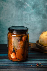 Homemade pickled eggplant preserved in glass jar - FLMF00921