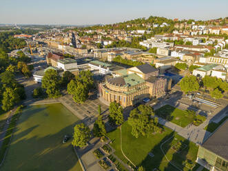 Drone view of Staatstheater in city on sunny day, Stuttgart, Germany - TAMF03919