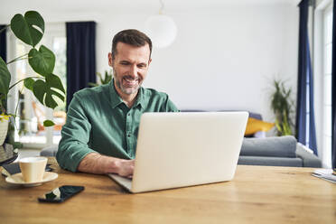 Älterer Geschäftsmann arbeitet von zu Hause aus mit Laptop - BSZF02219