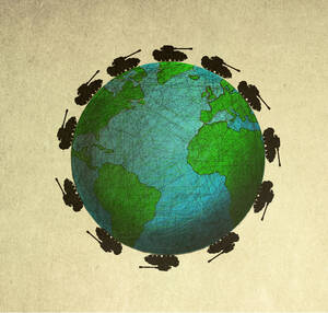 Illustration of tanks circling planet Earth - GWAF00059