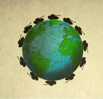Illustration von Panzern, die den Planeten Erde umkreisen - GWAF00059