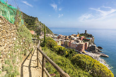 Italy, Liguria, Vernazza, Trail leading to coastal village along Cinque Terre - FOF13467