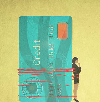Frau mit übergroßer Kreditkarte gefesselt - GWAF00082