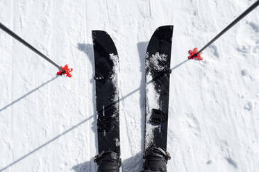 Mann auf Skiern stehend mit Stöcken im Schnee - PGF01471