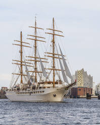 Deutschland, Hamburg, Windjammer vor der Elbphilharmonie vertäut - KEBF02610