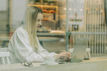 Freelancer working on laptop at cafe - VSNF00608