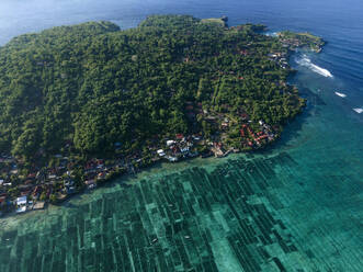 Luftaufnahme einer Seegrasplantage auf der Insel Nusa Ceningan, Bali - CAVF96798