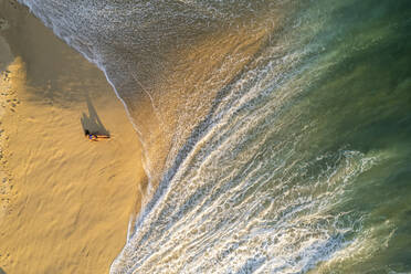 Aerial view of a person on the beach at Playa de los Amantes, Cabo San Lucas, Baja California, Mexico. - AAEF17406