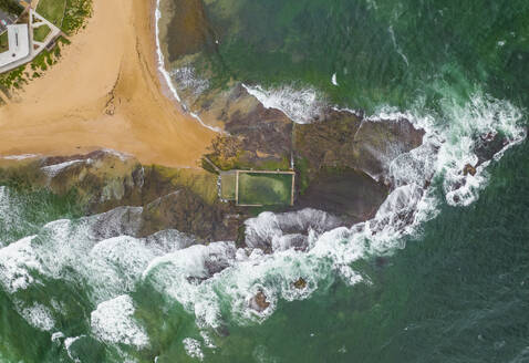 Aerial view of Mona Vale Rockpool, New South Wales, Australia. - AAEF17417