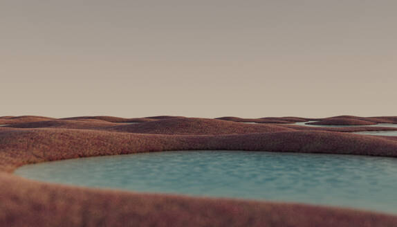 Render of brown rolling landscape with lake in foreground - JPF00447