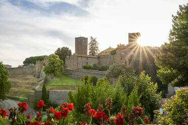 Italien, Latium, Tuscania, Sonnenuntergang hinter Torre di Lavello - MAMF02667