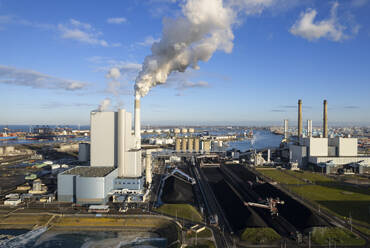 Netherlands, Rotterdam, Aerial view of coal fired power station - ISF26030