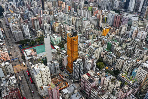 Luftaufnahme der Skyline des Wohnviertels Kowloon in Hongkong. - AAEF17573