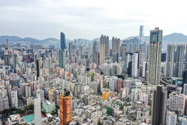 Aerial view of Kowloon residential district skyline in Hong Kong. - AAEF17574