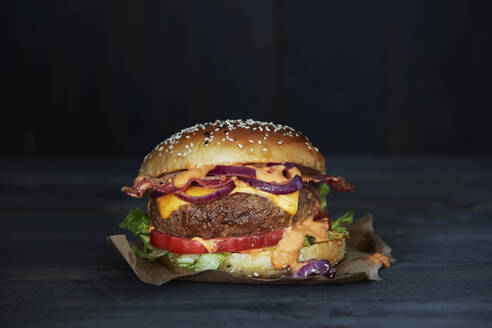 Studio shot of ready-to-eat hamburger - KSWF02358