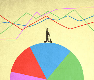 Mann fährt Roller auf Tortendiagramm - GWAF00117