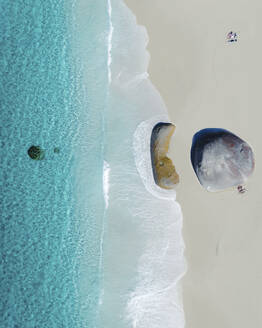 Aerial view of a rock on Nanarup little beach, Albany, Western Australia, Australia. - AAEF17742