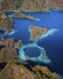 Aerial view of Twin Lagoons on Coron Island, Bayan ng Coron, Palawan, Philippines. - AAEF17785