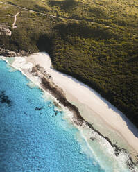 Aerial view of beach along the coastline at Torndirrup National Park, Albany, Western Australia. - AAEF17800