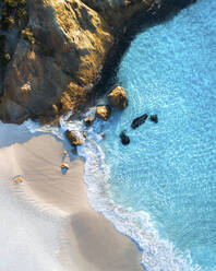 Aerial view of beach along the coastline at Torndirrup National Park, Albany, Western Australia. - AAEF17802