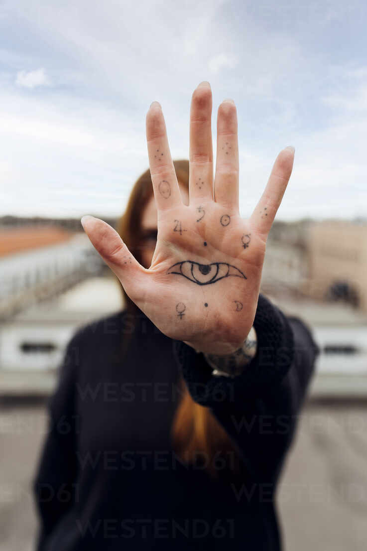 Evil eye tattoo located on the wrist, minimalistic