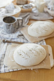 Raw bread dough of bread on table - ONAF00464