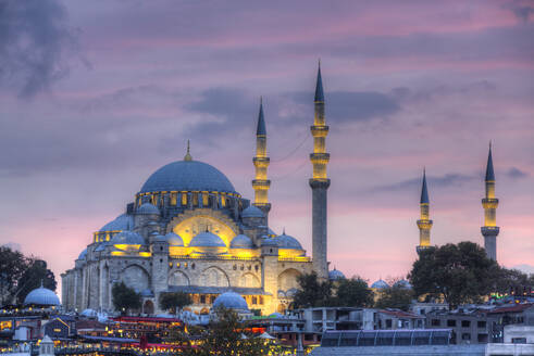 Abend, Süleymaniye-Moschee, gegründet 1550, UNESCO-Weltkulturerbe, Istanbul, Türkei, Europa - RHPLF23796