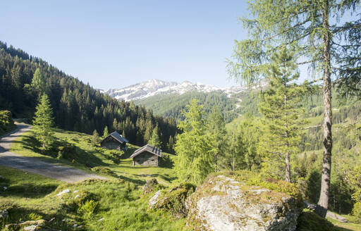 Austria, Salzburger Land, Altenmarkt im Pongau, Alpine huts in spring - HHF05861