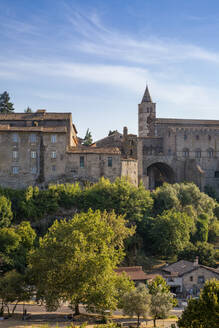 Italy, Lazio, Viterbo, Trees in front of Palazzo dei Papi - MAMF02801