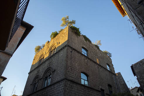 Italy, Lazio, Viterbo, Exterior of Palazzo Gatti at dusk - MAMF02822