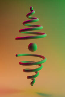 3D render of green sphere floating between two spirals - GCAF00286