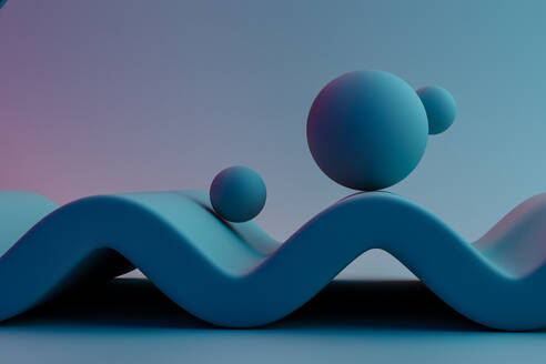 3D render of spheres rolling on undulating surface - GCAF00291