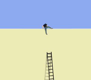Illustration eines Mannes, der über eine hohe Mauer klettert - GWAF00150