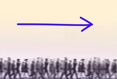 Illustration einer Menschenmenge, die einem Richtungspfeil folgt - GWAF00152