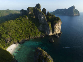 Thailand, Krabi Province, Drone view of cliffs of Phi Phi Islands - CVF02400