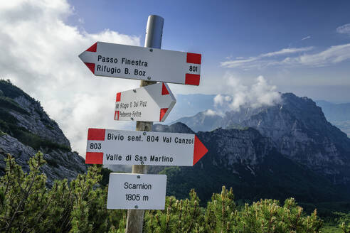 Italy, Veneto, Directional sign in Dolomites - ANSF00381