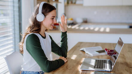 Junge Frau mit Homeoffice in einer Wohnung. - HPIF12086