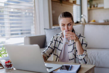 Junge Frau mit Homeoffice in einer Wohnung. - HPIF12090