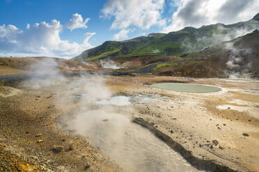 Steaming pools, geothermal area and hot springs at Seltun Hot Springs, Krysuvik, The Capital Region, Iceland, Polar Regions - RHPLF24029