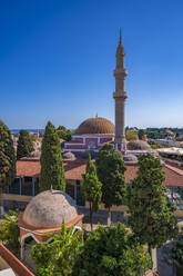 Blick auf die Suleiman-Moschee aus erhöhter Position, UNESCO-Weltkulturerbe, Stadt Rhodos, Rhodos, Dodekanes-Inseln, Griechische Inseln, Griechenland, Europa - RHPLF24076