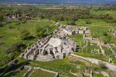 Aerial view of ancient ruins of a greek temple in Aphrodisias, Aydin, Turkey. - AAEF17872