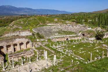 Aerial view of ancient ruins of a greek temple in Aphrodisias, Aydin, Turkey. - AAEF17874