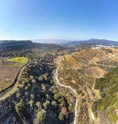 Luftaufnahme eines Flusses in einer Dickichtlandschaft, Golanhöhen, Israel. - AAEF18122