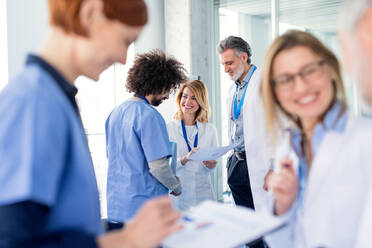 Group of doctors on conference, medical team standing and discussing issues. - HPIF16007